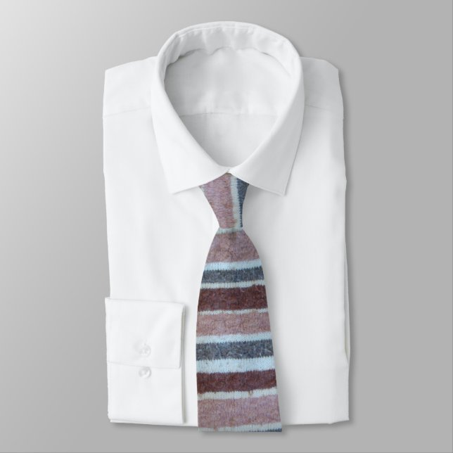 retro style brown and beige knitted stripes neck tie (Tied)