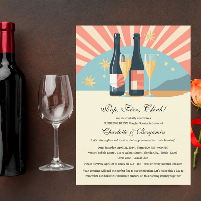 Retro Style Bubbles And Brews Couples Shower  Invitation (Creator Uploaded)