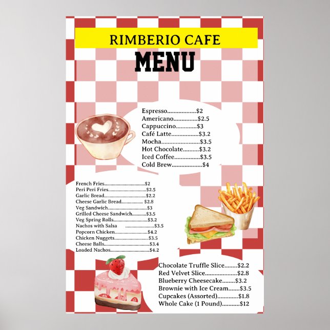 Retro Style Cafe Business Food Menu Poster (Front)
