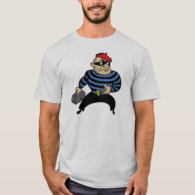 Retro-Style Cartoon Cat Burglar T- Shirt (Front)