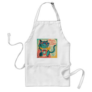Retro-style cartoon cat wearing oversized sunglass adult apron