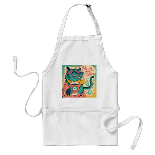 Retro-style cartoon cat wearing oversized sunglass adult apron (Front)