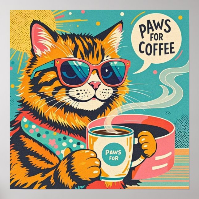 Retro-style cartoon cat wearing oversized sunglass poster (Front)