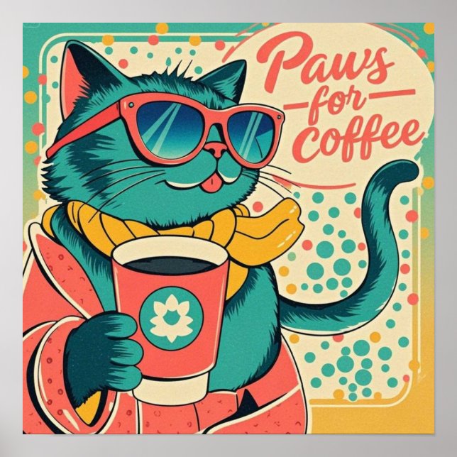 Retro-style cartoon cat wearing oversized sunglass poster (Front)