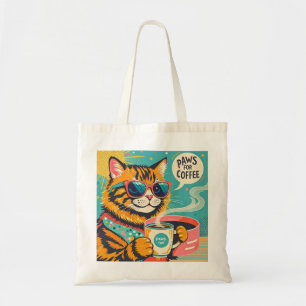 Retro-style cartoon cat wearing oversized sunglass tote bag