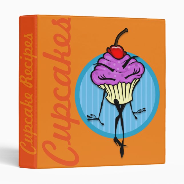 RETRO STYLE CARTOON CUPCAKE WOMAN RECIPE BINDER (Front/Spine)