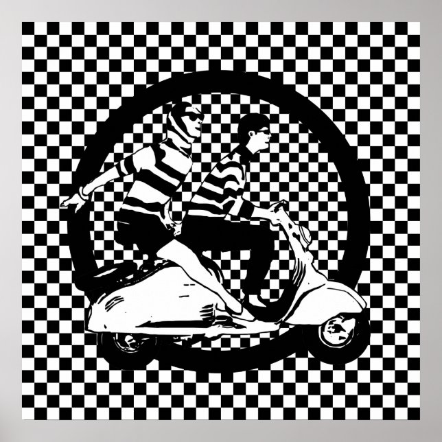 Retro style check scooter couple poster (Front)