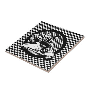 Retro style check scooter couple tile