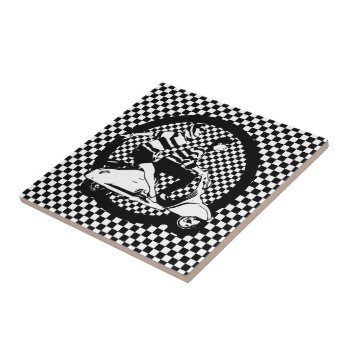 Retro Style Check Scooter Couple Tile by Auslandesign at Zazzle