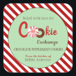 Retro style Christmas Cookie Exchange  Square Sticker<br><div class="desc">A retro style sticker label for you to decorate your homemade Holiday cookies. Great for holiday cookie exchange, gift giving & bakery. Customize by using the "Edit this design template" boxes on the right hand side of the item, or click the blue "Customize it" button to arrange the text, change...</div>