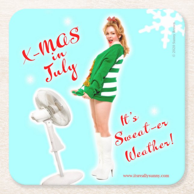 Retro Style Christmas in July Beverage Coaster (Front)