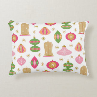 Retro Style Christmas Ornaments -Pink Green Gold Accent Pillow