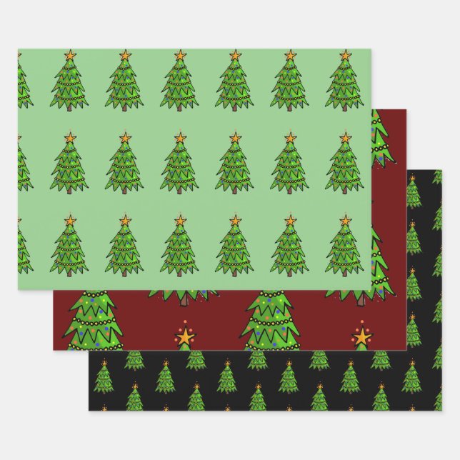 Retro Style Christmas Tree Wrapping Craft Paper (Set)