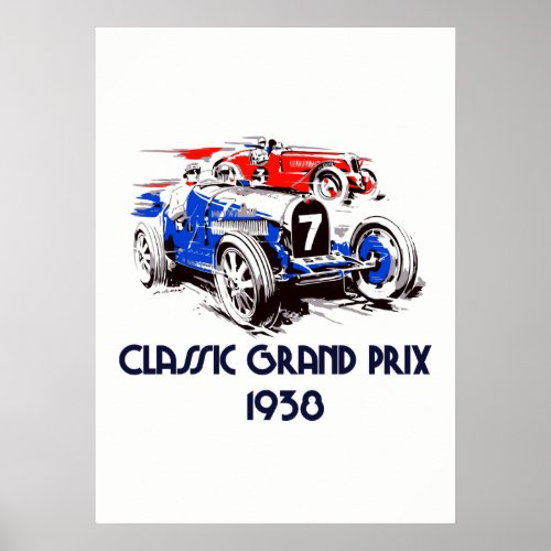 Retro style classic cars Grand Prix 53 x 73 Poster