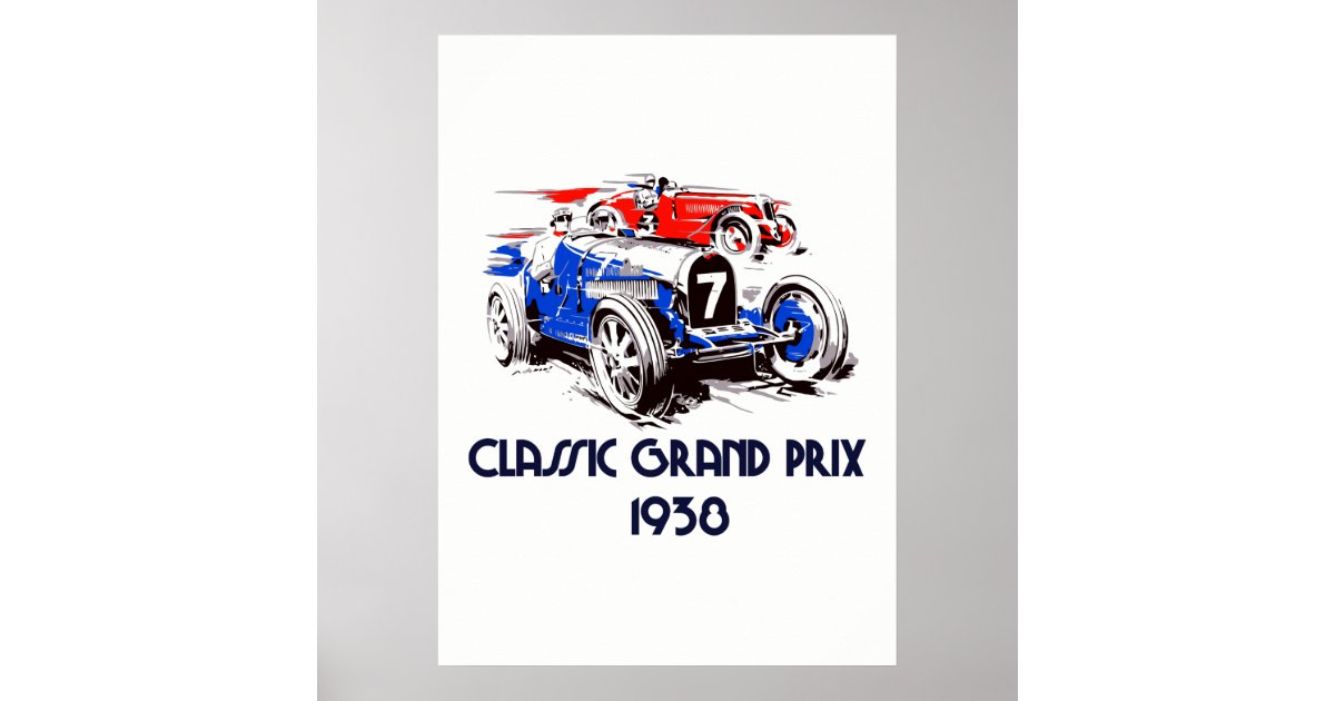 retro style classic cars grand prix 53 x 73 poster zazzle com zazzle