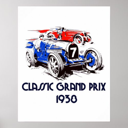 Retro style classic cars Grand Prix Poster