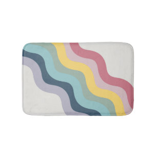 Retro style colorful diagonal waves design bath mat