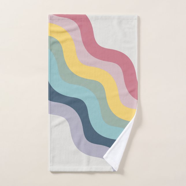 Retro style colorful diagonal waves design bath towel set (Hand Towel)