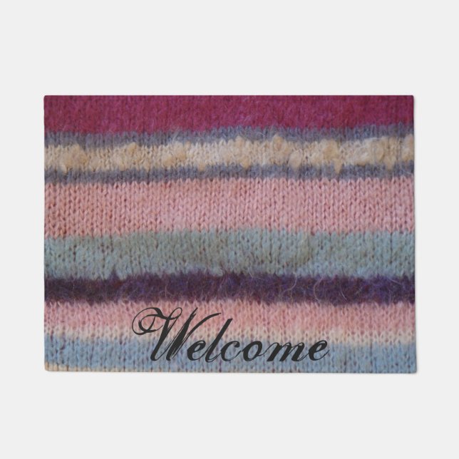 retro style colorful knitted stripes fun doormat (Front)