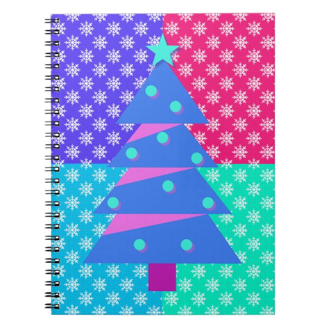 Retro Style Colorful Snowflake Christmas Tree Notebook (Front)