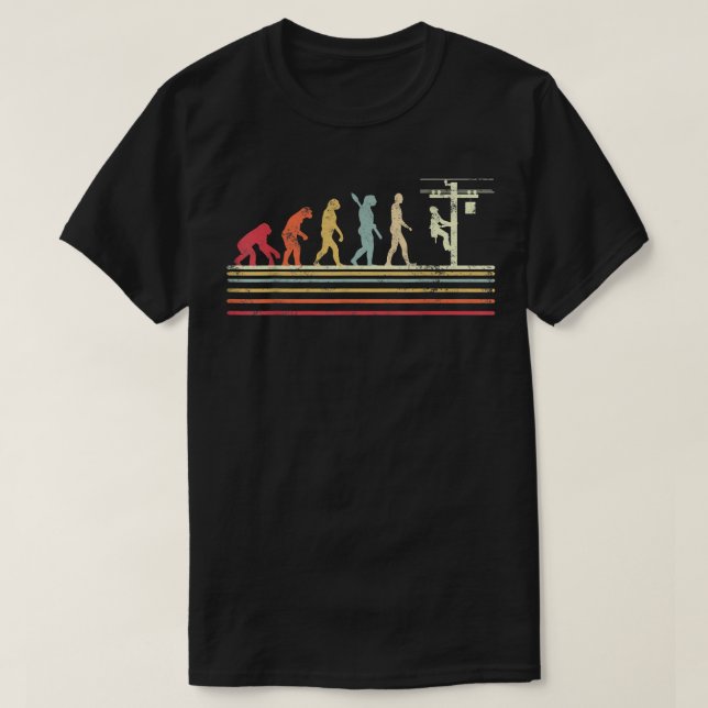 Retro style Cool Evolution Of Lineman Electrician  T-Shirt (Design Front)