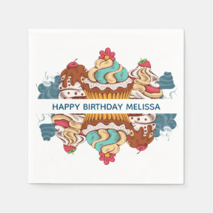 Retro Style Cupcakes Sweet Dessert Birthday Napkins