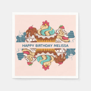 Retro Style Cupcakes Sweet Dessert Birthday Napkins