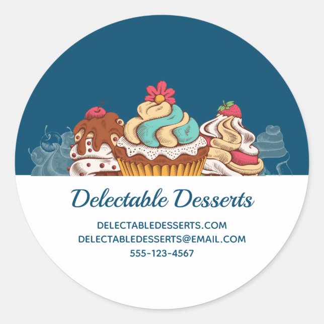 Retro Style Cupcakes Sweet Dessert Business Classic Round Sticker (Front)