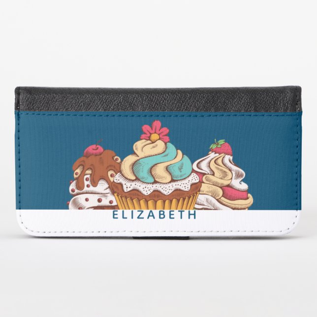 Retro Style Cupcakes Sweet Dessert iPhone Wallet Case (Front (Horizontal))
