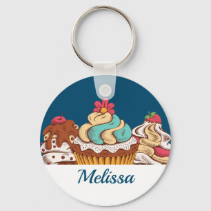 Retro Style Cupcakes Sweet Dessert Keychain