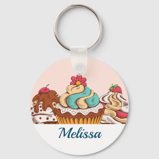 Retro Style Cupcakes Sweet Dessert Keychain (Front)