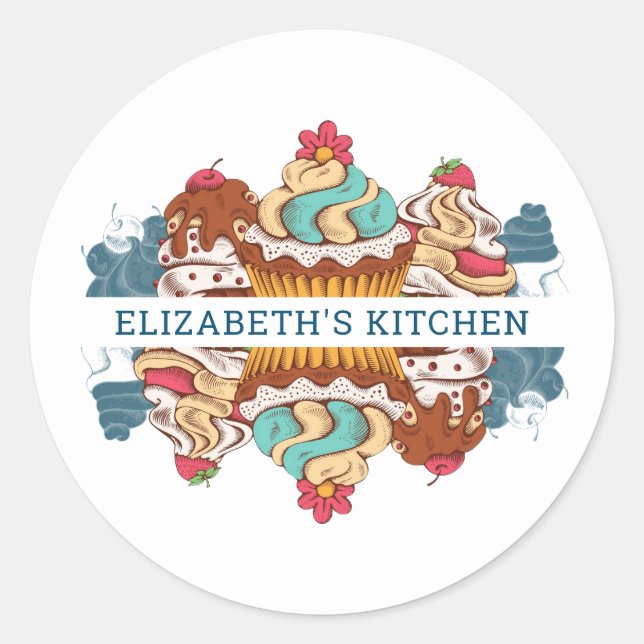Retro Style Cupcakes Sweet Dessert Kitchen Classic Round Sticker (Front)