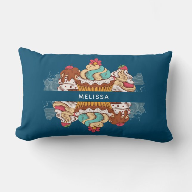 Retro Style Cupcakes Sweet Dessert Lumbar Pillow (Front)