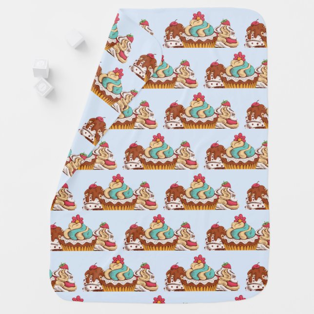 Retro Style Cupcakes Sweet Dessert Pattern Baby Blanket (In Situ)