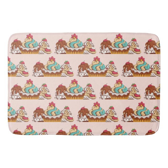 Retro Style Cupcakes Sweet Dessert Pattern Bath Mat (Front)