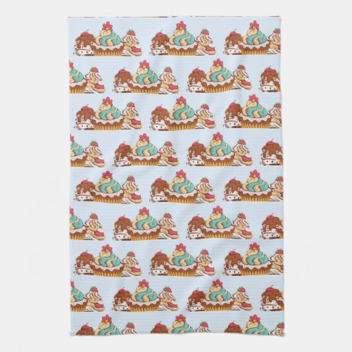 Retro Style Cupcakes Sweet Dessert Pattern Kitchen Towel