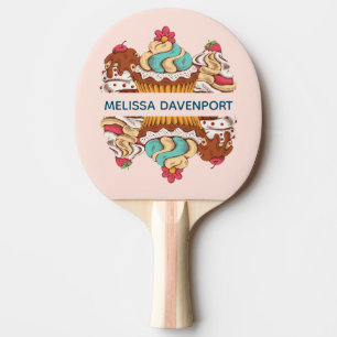 Retro Style Cupcakes Sweet Dessert Pattern Ping Pong Paddle