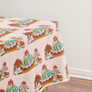 Retro Style Cupcakes Sweet Dessert Pattern Tablecloth