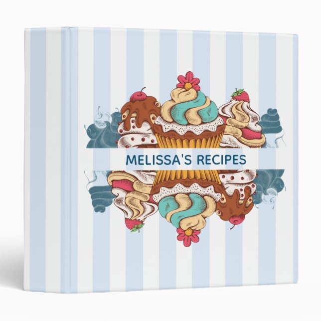 Retro Style Cupcakes Sweet Dessert Recipe 3 Ring Binder (Front/Spine)