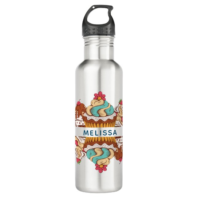 Retro Style Cupcakes Sweet Dessert Stainless Steel Water Bottle (Front)