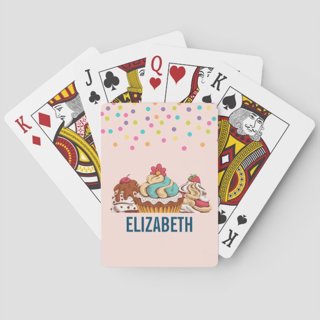Retro Style Cupcakes Sweet Dessert with Confetti Poker Cards (Back)