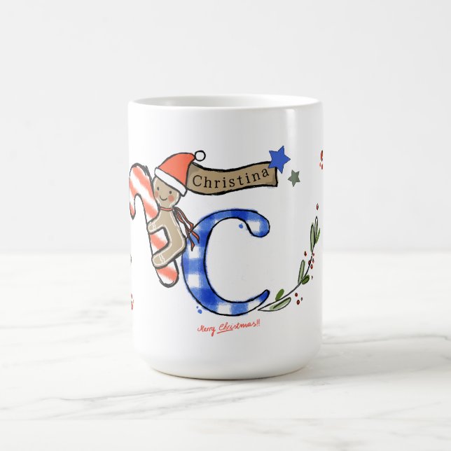 Retro Style Cute Christmas Monogram C With Name Coffee Mug (Center)