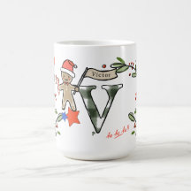 Retro Style Cute Christmas Monogram V With Name
