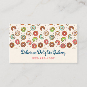 Retro Style Cute Colorful Donut Pattern Bakery Business Card