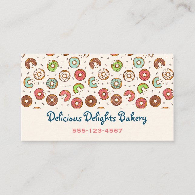 Retro Style Cute Colorful Donut Pattern Bakery Business Card (Front)