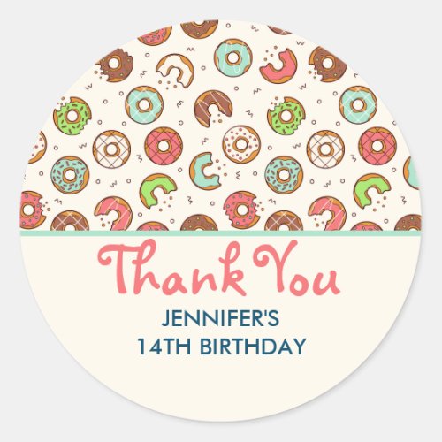 Retro Style Cute Colorful Donut Pattern Birthday Classic Round Sticker