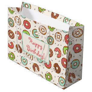 Retro Style Cute Colorful Donut Pattern Birthday Large Gift Bag