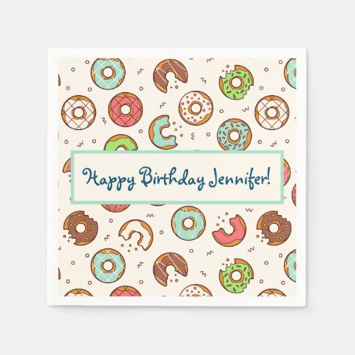 Retro Style Cute Colorful Donut Pattern Birthday Napkins