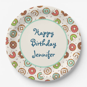Retro Style Cute Colorful Donut Pattern Birthday Paper Plates