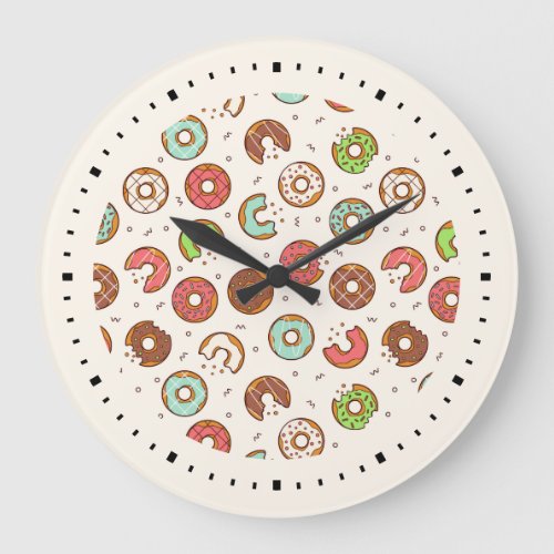 Retro Style Cute Colorful Donut Pattern Large Clock